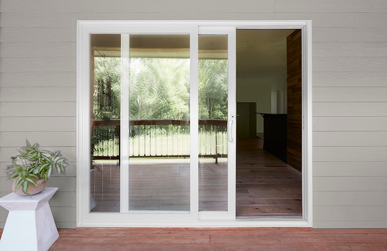 exterior shot of a sliding patio door that's open