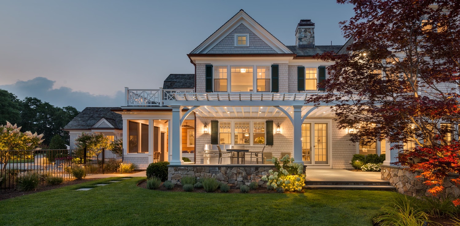beautiful exterior home fox island with exterior lighting