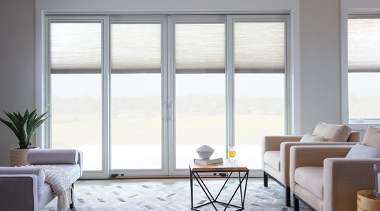 Pella Lifestyle Series wood sliding patio door living room