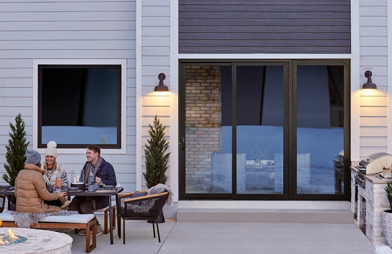 three-panel sliding door backyard picnic