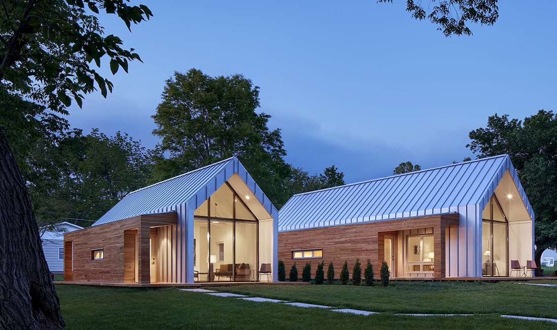 kansas modern home exterior at dusk