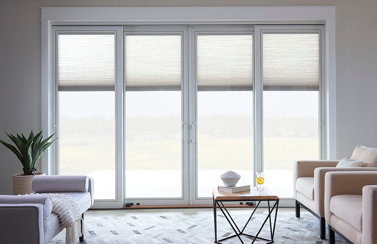 four panel sliding door gray living room contemporary style