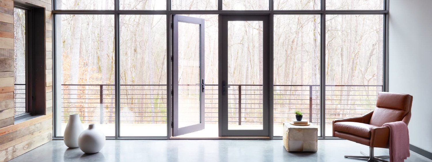 window wall with two hinged doors at the center