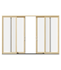 a wood four-panel sliding patio door